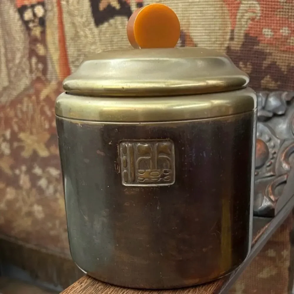 Vintage Benedict Maya Bronze Tobacco Humidor Container with Bakelite Handle